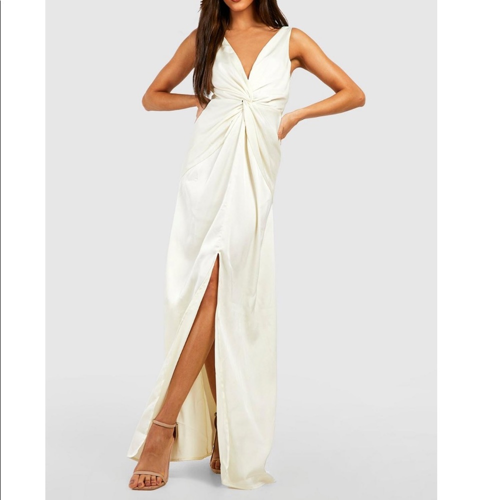 Boohoo Satin Twist Maxi Dress Ivory